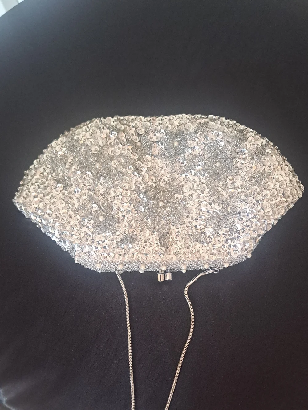 Hand Made In The Crown Colony Of Hongkong Silver Sequin Evening Wristlet Clutch